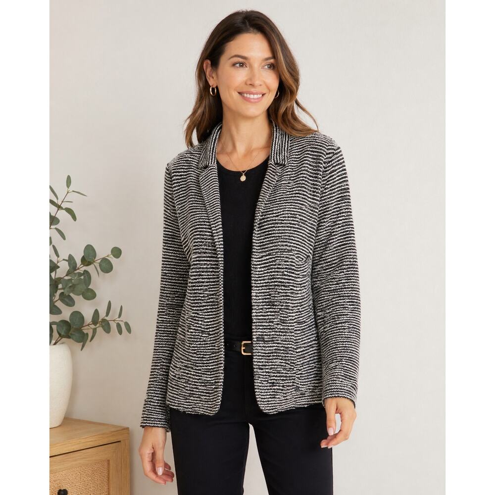 Talbots Black and White Woven Blazer sz 10 Blazer Career Wear business casual